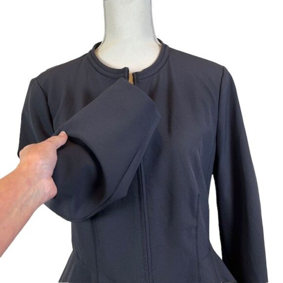 Rebecca Taylor Ava Peplum Jacket Zipper Front Scuba Black Size 14 - Picture 3 of 13